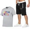 Herren-Trainingsanzug mit Buchstaben-Aufdruck, Damen-Sommer-Sportbekleidung, kurzärmelige T-Shirts + Hosen, Pullover, Lauf-Jogger-Anzüge, O-Ausschnitt, Sportanzug, T-Shirts