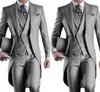 Ny Slim Fit Morning Style Groom Tuxedos Lapel Mäns Suit Navy Blue Groomsman / Bästa Man Bröllop / Prom kostym (Jacket + Pants + Vest) HY6019