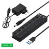 Höghastighets USB 3.0 Hub 4/7 Port USB3.0 HUB SPLITTER ON / OFF SWITCH LED-indikator med EU / US-nätadapter för bärbar dator