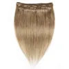 Kisshair 7 조각 클립 헤어 확장 #8 Ash 금발 색상 Remy Indian Brazilian Human Hair Weave 100g 110g