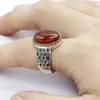 Turcja biżuteria 925 Sterling Srebrny Big Natural Redblack Agat Stone Pierścień dla mężczyzn Thai Srebrny Pierścień w stylu Męskie Kobiety 7237767
