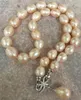 magnifique collier de perles de mer du sud 11-13mm baroques en or rose avec perle rose 18 pouces