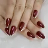 Falsos Unhas Borgonha Nail Art Metálico Silver Francês Stilettos Oval Sharp Bordeaux Red Press na fita adesiva livre falsa