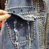 Women's Jackets Women Harajuku Denim Coat Heavy Hand Beaded Rivet Short Jeans Spring Autumn Lady Casual Loose Single Breasted Top Y200101