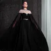 Czarny arabski Marokańscy suknie wieczorowe Party Celebrity Szyfonowe Kryształ Dubaj Kaftany Formalne Suknie 2020 Przylądek