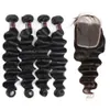 Ishow 8-28 Braziliaanse Kinky Krullend Body Wave Menselijk Haar 3/4 Bundels met 4x4 Kantsluiting Virgin Hair Extensions Diepe los voor vrouwen Zwarte natuurlijke kleur