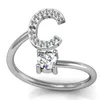 A-Z 26 English alphabet Ring Crystal Rhinestone Opening Adjustable Ring Charm Ladies Men's Simple Initials Ring Best Valentine's gift