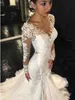 Abiti da sposa a sirena slim con maniche lunghe trasparenti in pizzo Abiti da sposa Petite 2023 Abiti da sposa modesti in Medio Oriente personalizzati