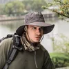 Nuevo sombrero de cubo para hombre Boonie caza pesca gorra al aire libre ala ancha militar Unisex sombreros para el sol