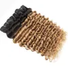 3 Bundles Deep Wave T1B27 Honey Blonde with Dark Roots Ombre Hair Colored Brazilian Curly Weaves