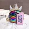 Skolväskor Kvinnor PU Sequins Unicorn Shaped Square Ryggsäck Bag 3Colors