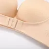 2020 Strapless 비 슬립 브래지어 여성 작은 가슴 두꺼운 전면 버클의 3 열 모여 브 랄레베이스 보이지 않는 푸시 업 브라 1