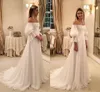 Cheap A Line Chiffon Beach Wedding Dresses Pleats Off Shoulder 3/4 Sleeves Pleats Bohemian Boho Wedding Bridal Dress vestido de noiva