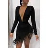 Frauen Solide Plunge Flauschigen Unregelmäßige Party Kleid Unregelmäßige Bodycon Mini Kleid Mode Lässig Stil Schwarz und Weiß