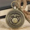 Steampunk Bronze United States Marine Corps Design Pocket Watches Quartz Analog Display Military Watch Necklace Chain7848999