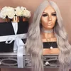 Hand Tied 360 Lace Frontal Silver Grey Color Wig 180 Density Heat Resistant Water Wave Synthetic Lace Front Wigs for Women Natural Hairline