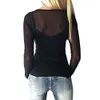 T-shirt à manches longues pour femmes Tops moulants en maille transparente Taille Plus 5XL IK88