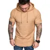 QNPQYX New Summer T Shirt Short Sleve Hooded T Shirt Men Solid Color Fashion Hoodie Top Male Slim Fit Tee Tops Camisa Masculina Dropshipping