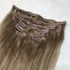 ヘアエクステンションのクリップオンブルカラー8ライトブラウンフェード60プラチナブロンド120g 7pcsset hair weft8015120の本物のクリップ