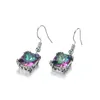 LuckyShien Nieuwste 925 Sterling Verzilverd Fire Multi-Colored Mystic Topaz Drop Earrings Square Women Modieuze Sieraden E0547