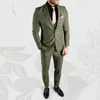 Hunter Green Wedding Groom Tuxedos Handsome Slim Fit Pants Suits Prom Party Mens Formal Wear Blazer (Jacket+Vest+Pants)