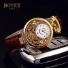 Bovet Montre à quartz suisse pour homme Amadeo Fleurier Boîtier en acier Squelette Cadran noir Montres Bracelet en cuir noir Montres pas cher Timezonewat293T