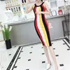 패션 가가 리치 스트라이프 패션 여성 드레스 2019 봄 여름 가운 Femme Bodycon 스웨터 드레스 민소매 스트레치 니트 Vestidos