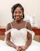 South African Arabic Ball Gown Wedding Dresses Luxurious Pearls Beaded Spaghetti Straps Bridal Gowns Backless Plus Size