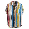 2020 Pocket Striped Shirt Men Summer Short Sleeve Top Multicolor Men's Loose Single-Breasted Shirt Top Casual Beach Shirt T200505
