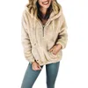 Kvinnor Sherpa Fleece Hoodie Hooded Pullovers Sweatshirt Långärmad Zipper Outwear Pocket Hoodies Plush Stand Collar Coat Pullover LJJA3116