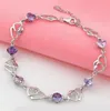 Tempérament Bracelet Femme Plaqué Argent Bracelet Femme Double Coeur Améthyste Bracelet Bijoux Femme WY576