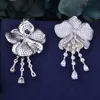 Godki Mismatch Luxe Flower Trendy Green Cubic Zirconia American Wedding Party Earring Sieraden voor Dames J190721