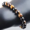 Wojiaer 8mm Tigers Eye Stoneラウンドビーズゴーストヘッドストランドブレスレット7チャクラヒーリングマラ瞑想祈り女性ジュエリーK3234