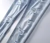 Herren-Biker-Jeans, neues Distressed-Loch-Design, schmale Passform, Bleistifthose, lange Hose, High-Street-Jeans