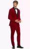 Moda Smoking dello sposo in velluto rosso Autunno Inverno Stile Groomsmen Uomo Abito da sposa Giacca da uomo Giacca da 3 pezzi (giacca + pantaloni + gilet + cravatta) 1091