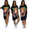 T-shirt surdimensionné robe femmes à manches courtes caractère impression tunique Mini Streetwear robe automne dames lâche courte tenue décontractée