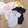 Kids Designer Clothes Baby Solid Cotton Rompers Summer Short Sleeve Triangle Jumpsuits Infant Turn-down Collar Bodysuit Onesies YP854