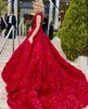 Michael Cinco Red Afton Klänningar Korta ärmar Skräddarsydda Sequins Appliqued Sweep Train Luxury Prom Lugnar Red Carpet Dress 4028