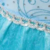 Ausverkauf Prinzessin Beadings blaue Anziehkleidung Mädchen mit langem Umhang Festzug Ballkleid Kinder Deluxe Flauschiges Perlen-Halloween-Partykostüm von 1