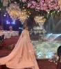 Ny plusstorlek arabisk aso ebi rodnad rosa spetspärlor bröllopsklänningar ren nacke brudklänningar vintage sexiga bröllopsklänningar