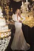 Oved Cohen Mermaid Wedding Dresses Deep v Neck Sweep Train Satin Long Sleeveウェディングドレスセクシーなバックレスビンテージローブデ