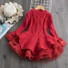 Nya Baby Girls Sweater Klänning Kids Tutu Lace Tulle Kjol Långärmad Peplum Ruffles Pullovers Sweater Klänning W411