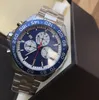 Zegarek Zegarek Zegarek 43mm Ruch Kwarcowy Męskie Mody Blue Dial Stal Stal Pasek Wysokiej Jakości