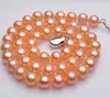 Naturlig pärla halsband 9-10mm perfekt cirkel lila rosa stark ljus äkta pärla perfekt cirkel gåva för skönhet