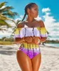 Women Tie-dye Flounce Swimsuit Strapless Bikini Fashion Top + Hipster Swimwear Gradient Color Off Shoulder Falbala Ruffle Swimsuits