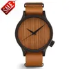 orologio in legno Novel cool Orologio in legno di bambù Orologio da uomo elegante Orologio da polso con cinturino in pelle al quarzo casual