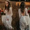 Bridal Dresses 2020 See Through A-line Backless Long Sleeve Bohemian Country Wedding Dresses Lace Tulle Beach robes de mariée