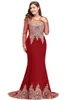 Muslim Arabic Custom made plus size illusion back beading long sleeve sweep train prom evening party red carpet party special occa3881774