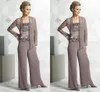 Fashion Mother's Suit mother of the bride pant suits chiffon Dresses with jacket Mother of the Bride Dresses pant suits