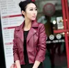 Gran oferta 2019 nueva chaqueta de otoño primavera para mujer negro/moda de color rojo abrigo femenino ajustado de cuero PU prendas de vestir cortas chaqueta de talla grande